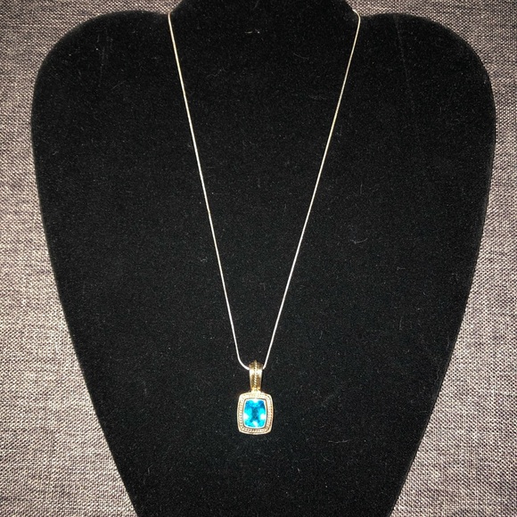 NIB Signed STS sterling silver ornate blue topaz necklace and earrings.S2 - Picture 6 of 9